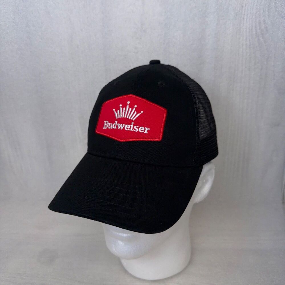 Budweiser Beer Mesh Back Hat Adjustable Trucker Cap Logo Black